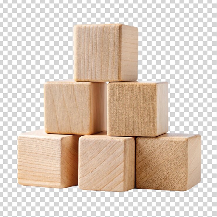 PSD una pila de cubos de madera aislados sobre un fondo transparente