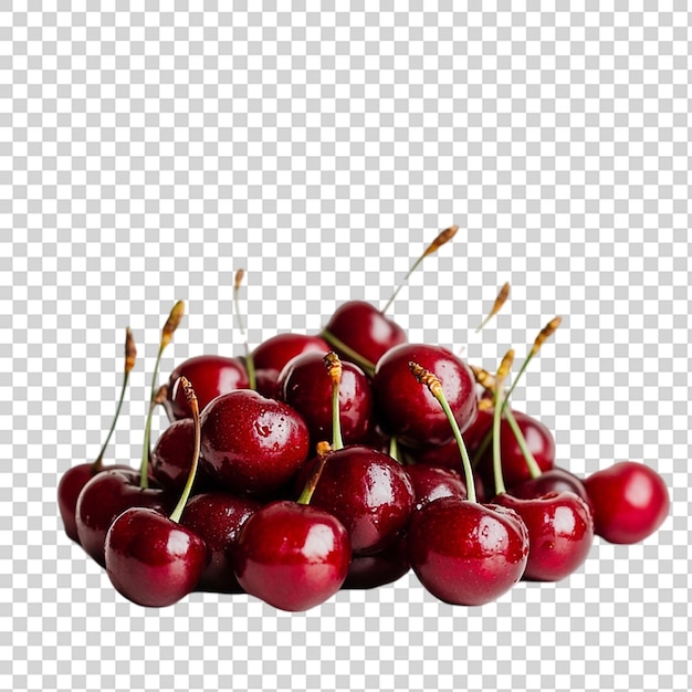 Pila de cerejas vermelhas isoladas em fundo transparente