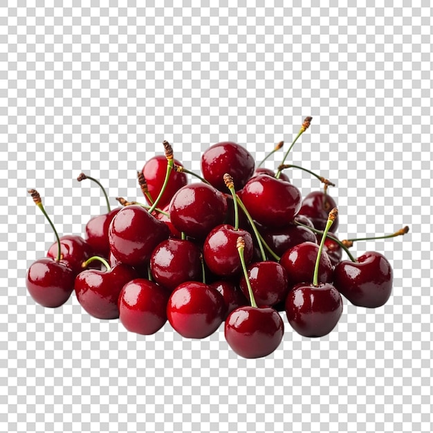 Pila de cerejas vermelhas isoladas em fundo transparente