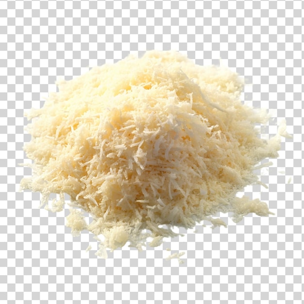 PSD pila de queijo parmesão ralado isolado sobre um fundo transparente