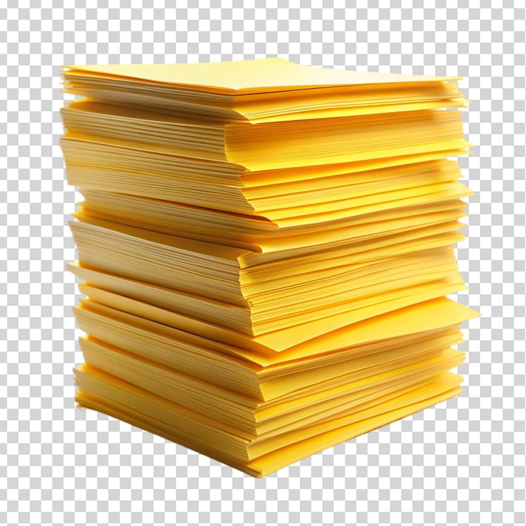 PSD pila di carta documentale gialla isolata su uno sfondo trasparente