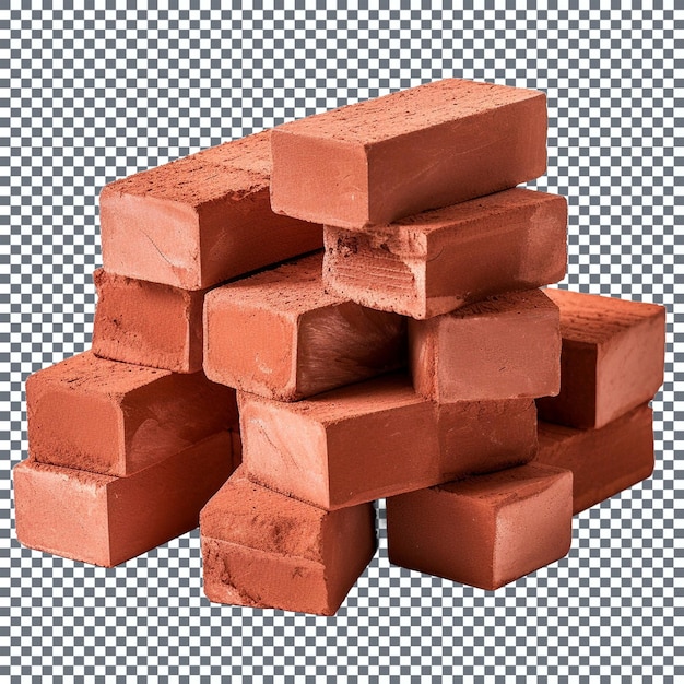 Pila di mattoni rossi isolati su uno sfondo trasparente rendering 3D
