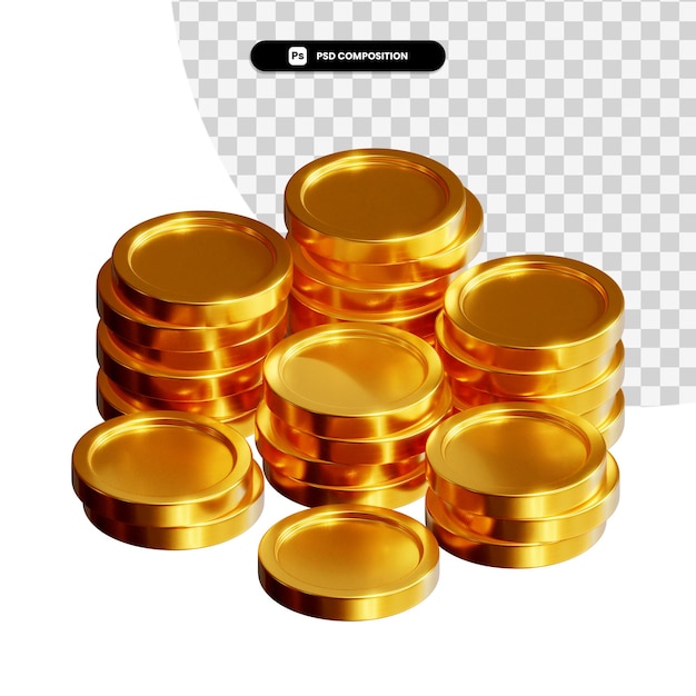 Pila di monete d'oro nella rappresentazione 3d isolata
