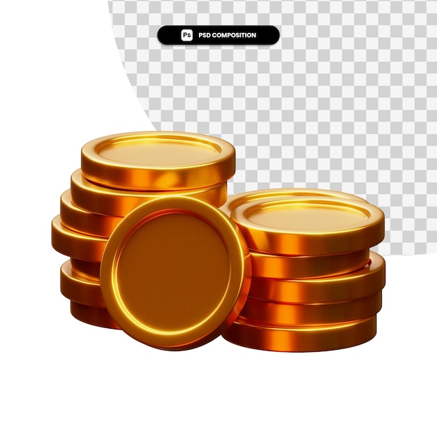 Pila di monete d'oro rendering 3d isolato