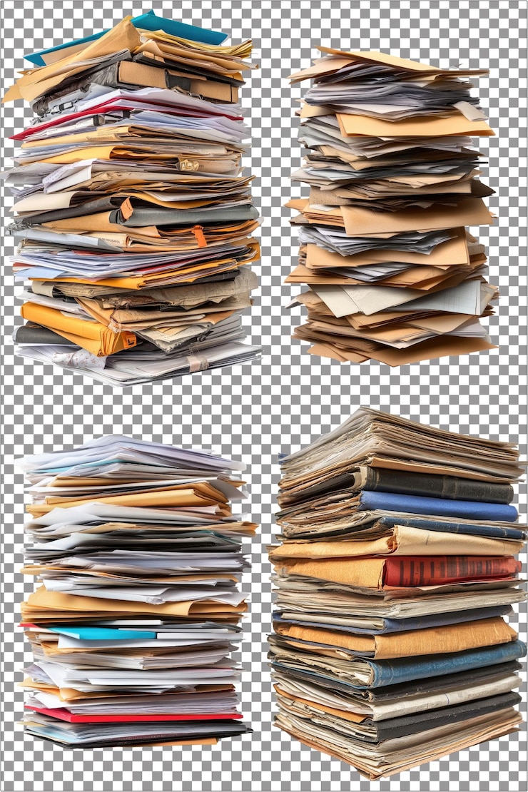 PSD una pila de documentos de negocios documentos organizados y profesionales hiperrealistas aislados png con clear