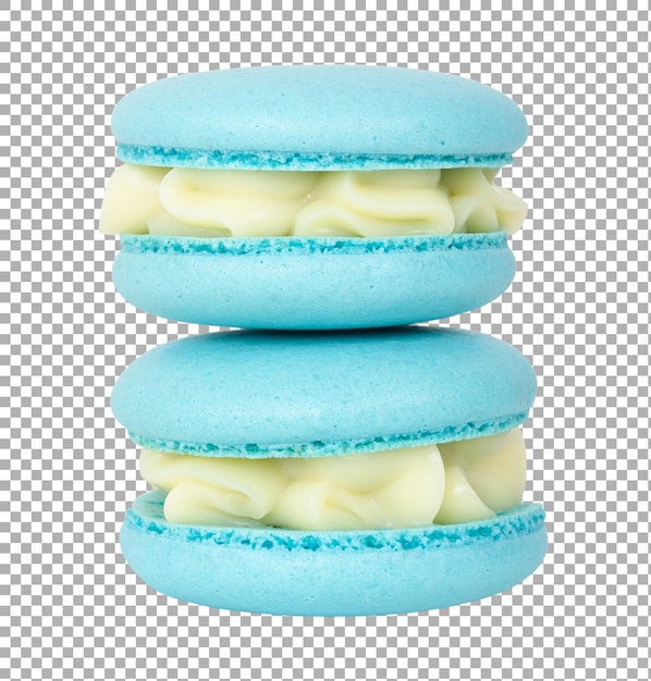 Pila de dos macarons caseros azules aislados