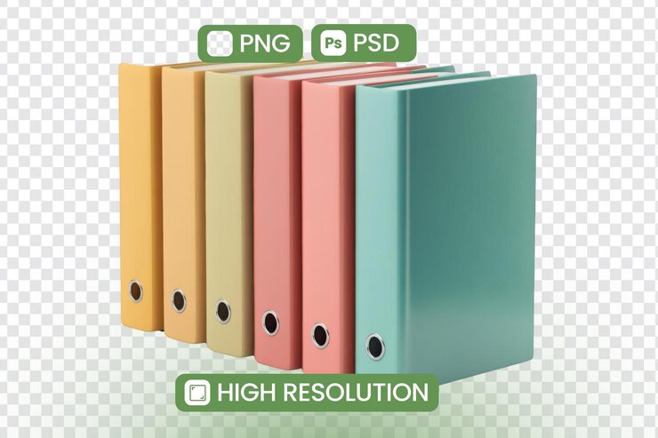PSD una pila de encuadernadores de oficina coloridos archivos png y psd de alta resolución para proyectos de diseño gráfico perfectos para temas de organización y productividad descargar ahora