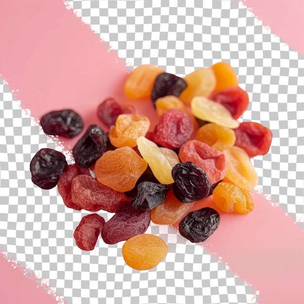 PSD una pila de frutas secas está en un fondo rosa