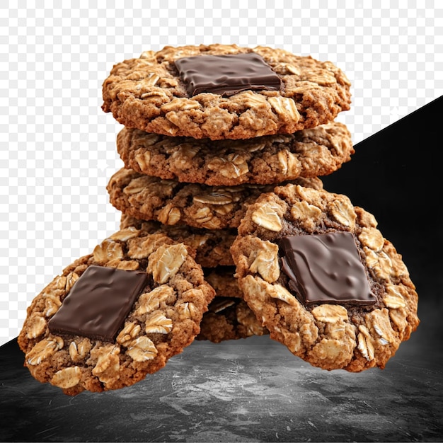 una pila de galletas de chispas de chocolate con chocolate en ella