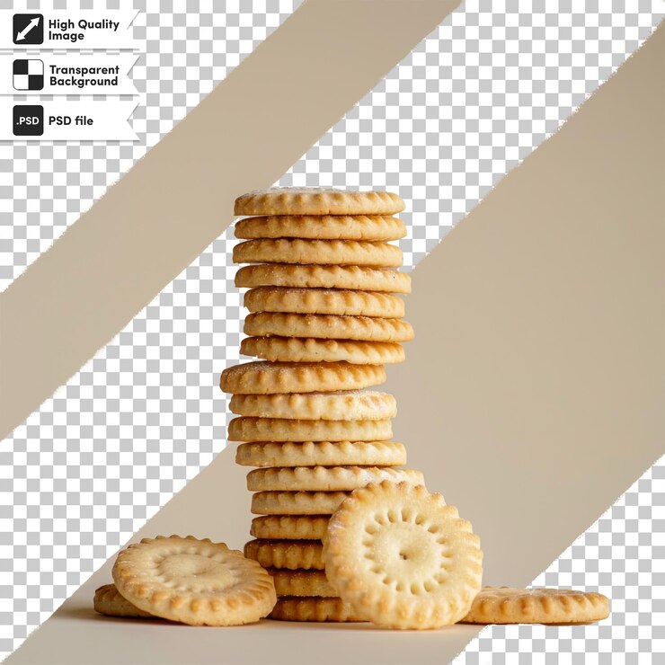 PSD una pila de galletas con una imagen de una galleta en ella que dice quot harina de avena quot