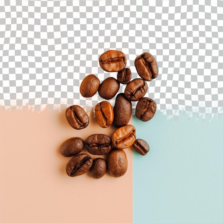 PSD una pila de granos de café en una mesa a cuadros