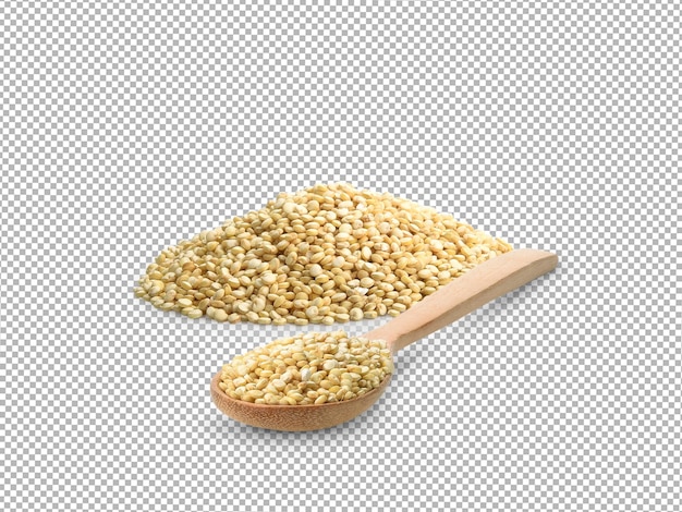 Una pila de granos de quinoa sobre un fondo blanco