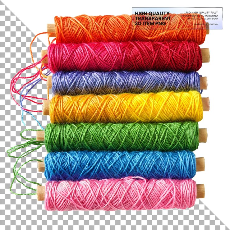 PSD una pila de hilos coloridos con un letrero que dice no tocar