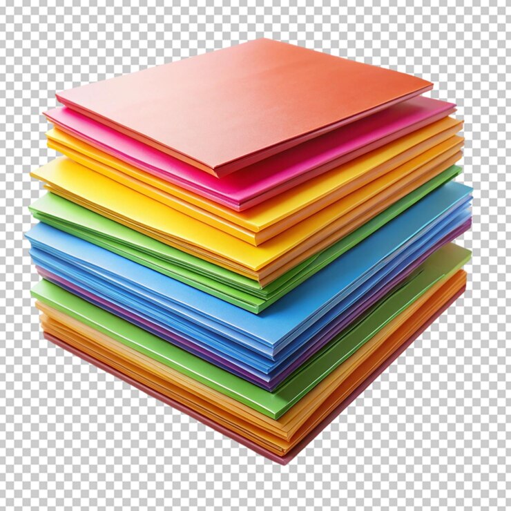 PSD una pila de hojas duras de colores aisladas sobre un fondo transparente