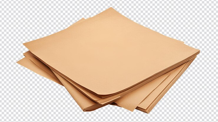 PSD una pila de hojas de papel kraft marrón en blanco, no utilizadas, materiales de oficina texturizados reciclados, papel en stock