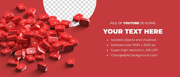 PSD pila de iconos dispersos del logotipo de youtube 3d render banner de redes sociales