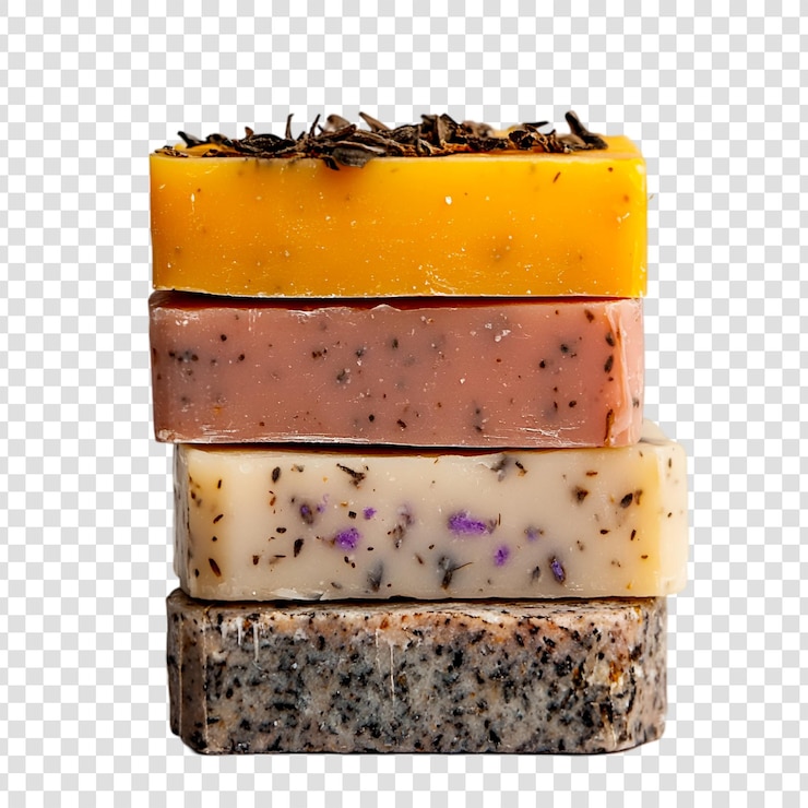 PSD una pila de jabones de hierbas artesanales productos de belleza natural