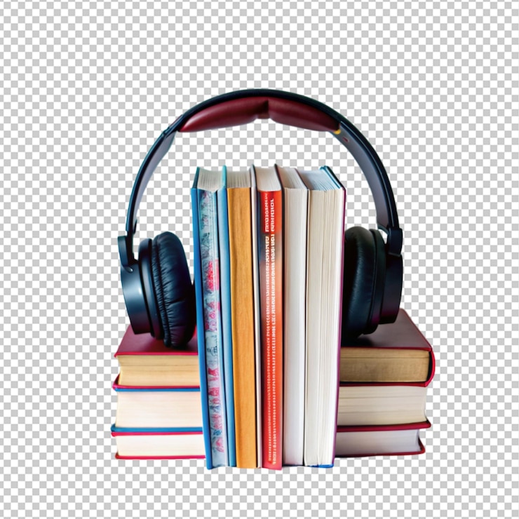 PSD pila de libros y auriculares