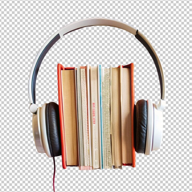 PSD pila de libros y auriculares