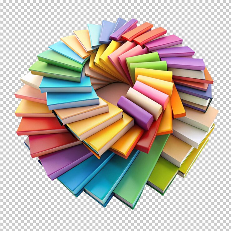 PSD una pila de libros coloridos dispuestos aislados sobre un fondo transparente