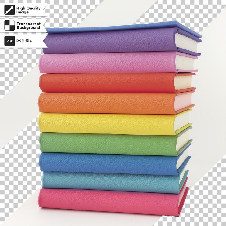 PSD una pila de libros coloridos con una imagen de un arco iris