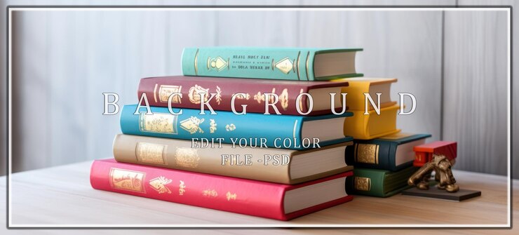 PSD una pila de libros coloridos en una mesa de madera