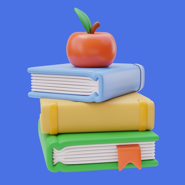 una pila de libros con una manzana encima de ellos