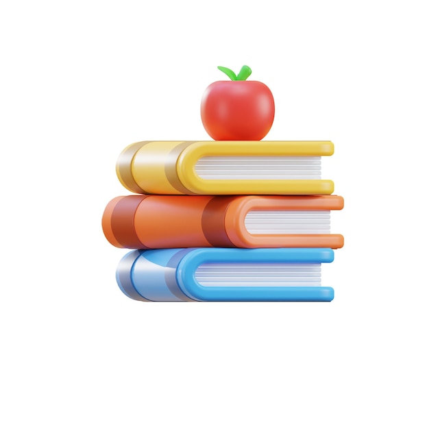 Una pila de libros con una manzana roja en la parte superior.