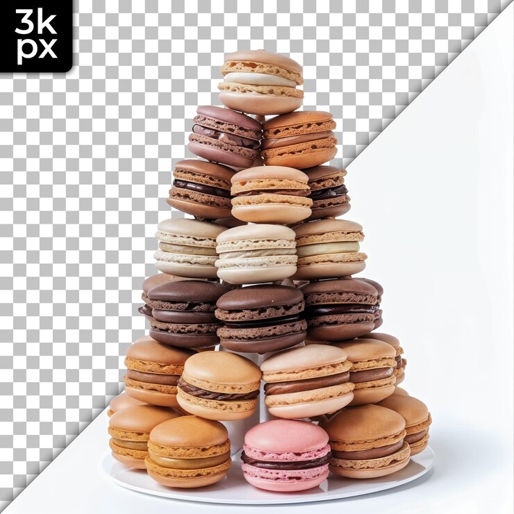 PSD una pila de macarrones rosados y galletas de queso