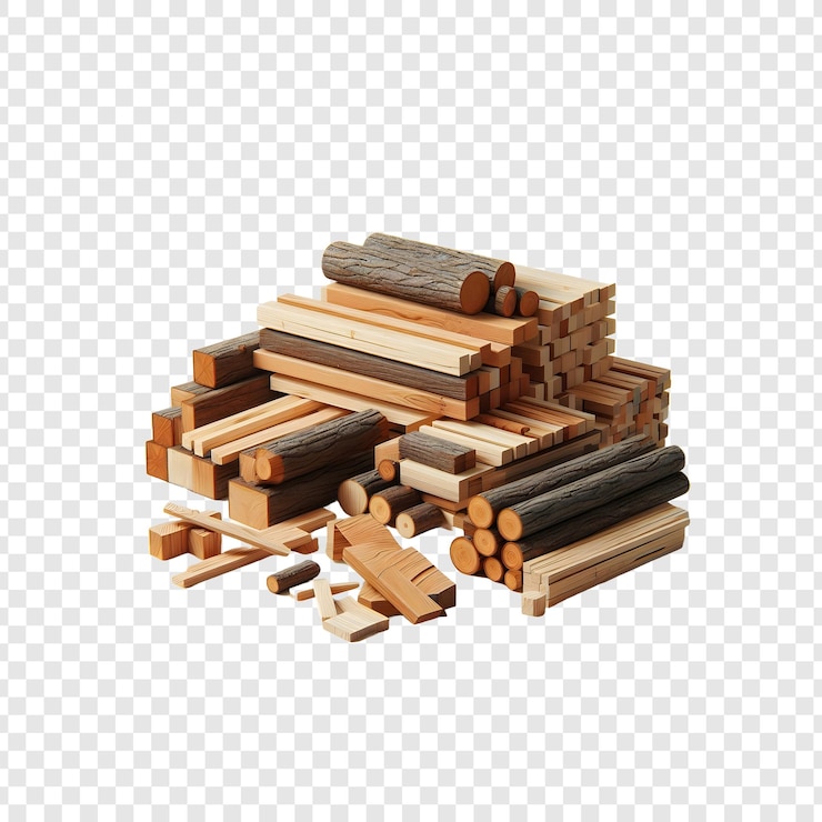 PSD una pila de madera con una pila de ladrillos en ella