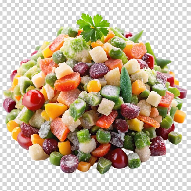 Una pila de mezcla congelada con mucha ensalada colorida aislada en un fondo transparente