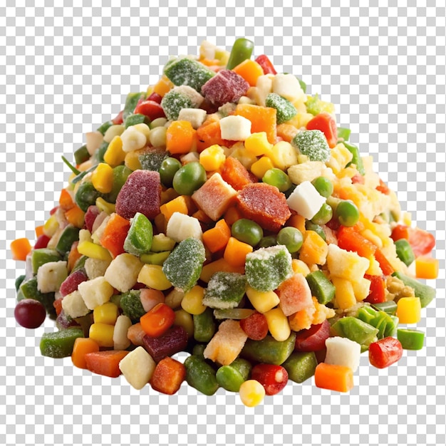 Una pila de mezcla congelada con mucha ensalada colorida aislada en un fondo transparente