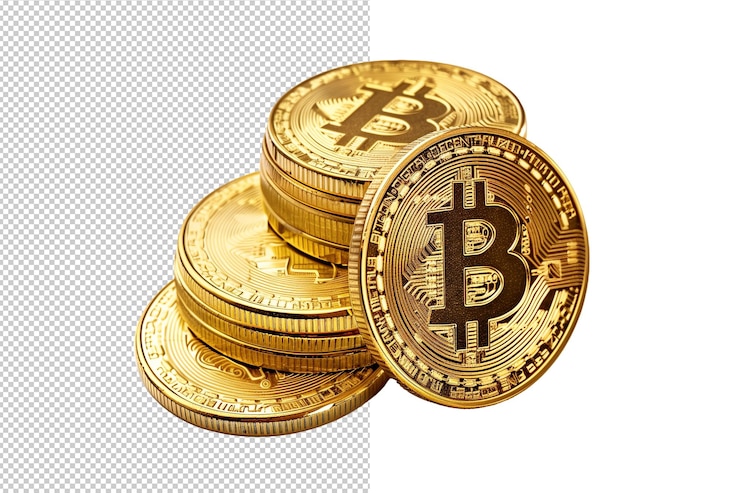 PSD pila de monedas bitcoin doradas