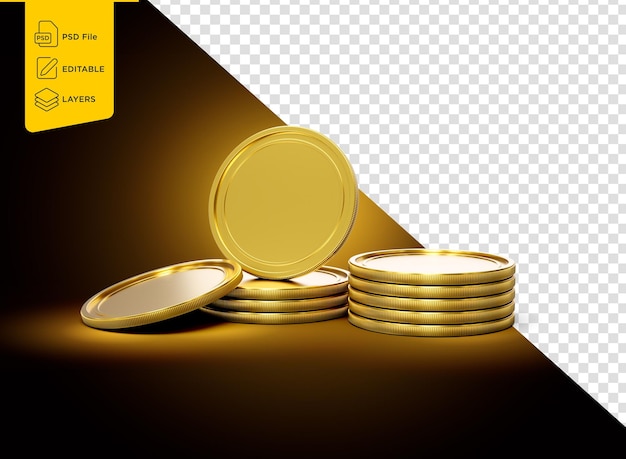 Una pila de monedas doradas redondeadas brillantes aisladas en un fondo de brillo dorado brillante Ilustración 3d