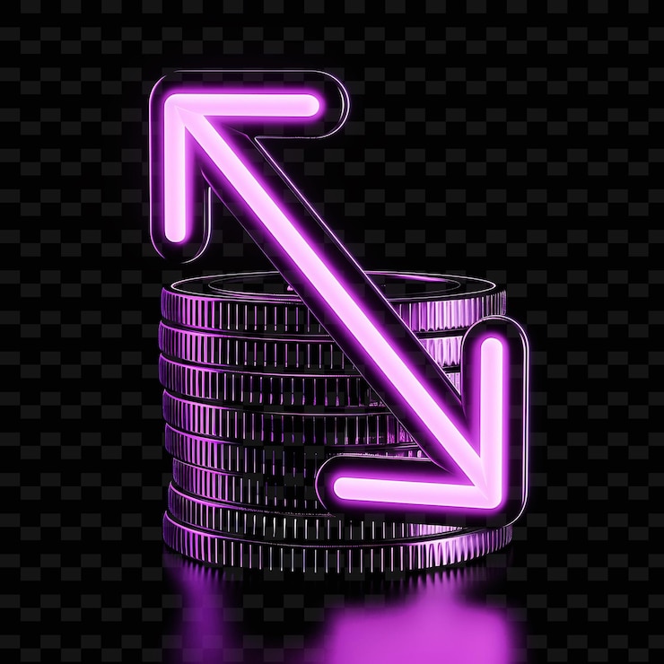 PSD pila de monedas con flecha icono 3d con una pila de monedas y una forma de color neón de moda de dir png