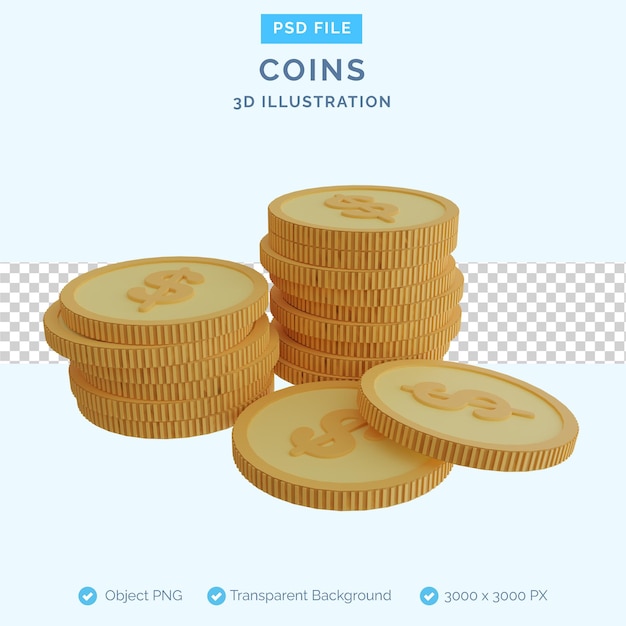 PSD una pila de monedas ilustración 3d