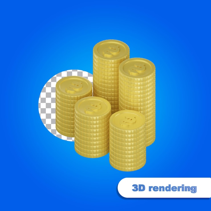 PSD pila de monedas de oro 3d render.