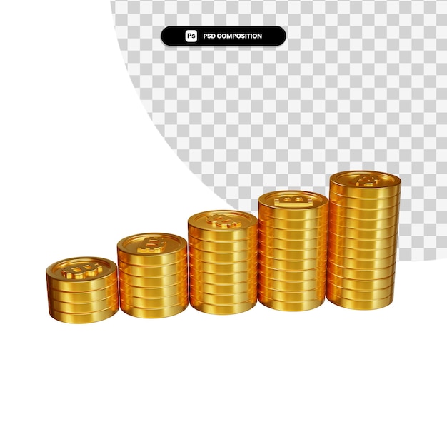 Pila de monedas de oro en 3D rendering aislado