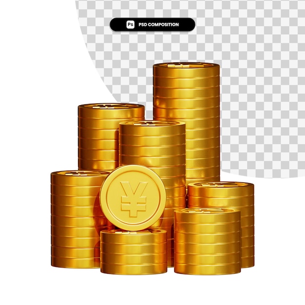 PSD pila de monedas de oro en 3d rendering aislado