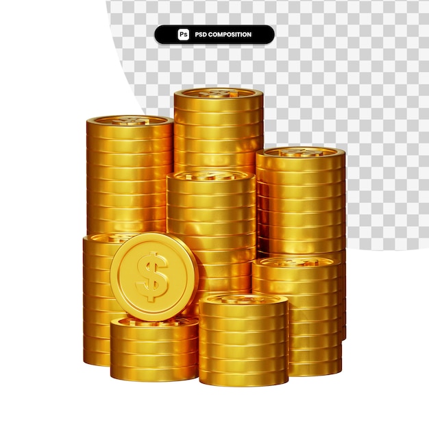 Pila de monedas de oro en 3d rendering aislado