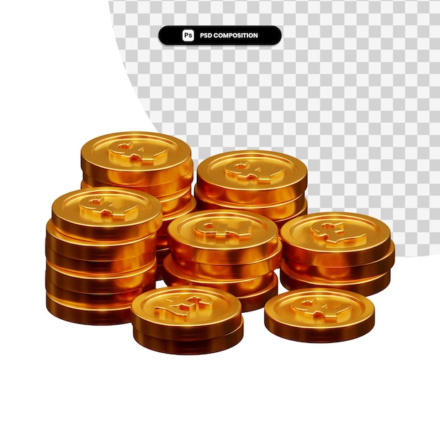 PSD pila de monedas de oro en 3d rendering aislado