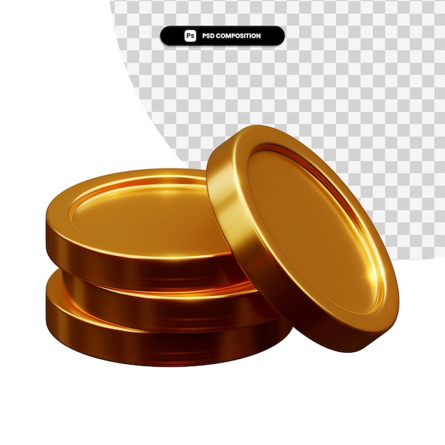 Pila de monedas de oro en 3D rendering aislado