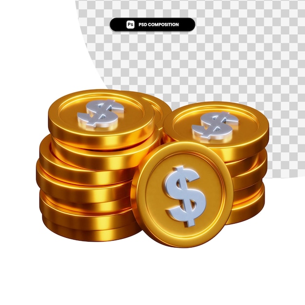 PSD pila de monedas de oro 3d rendering aislado