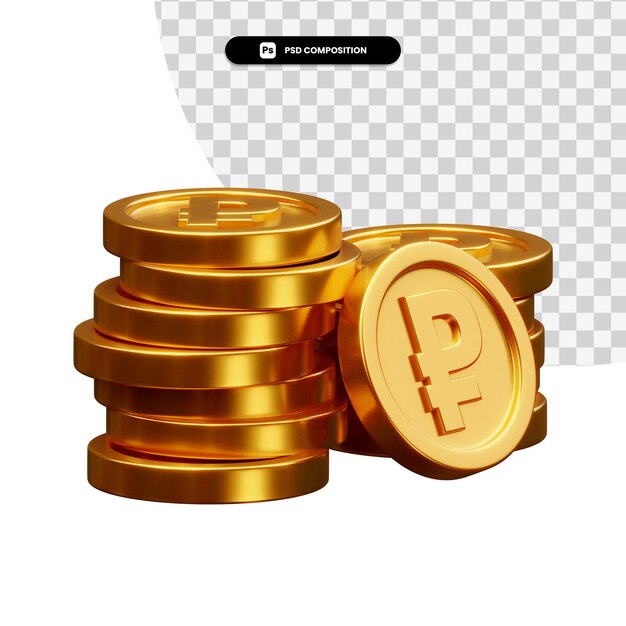 PSD pila de monedas de oro 3d rendering aislado