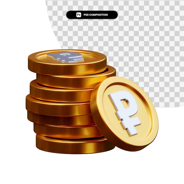 PSD pila de monedas de oro en 3d rendering aislado