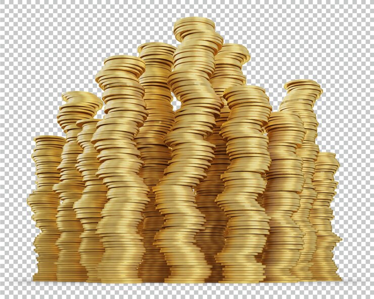 Pila de monedas de oro aislado render 3d