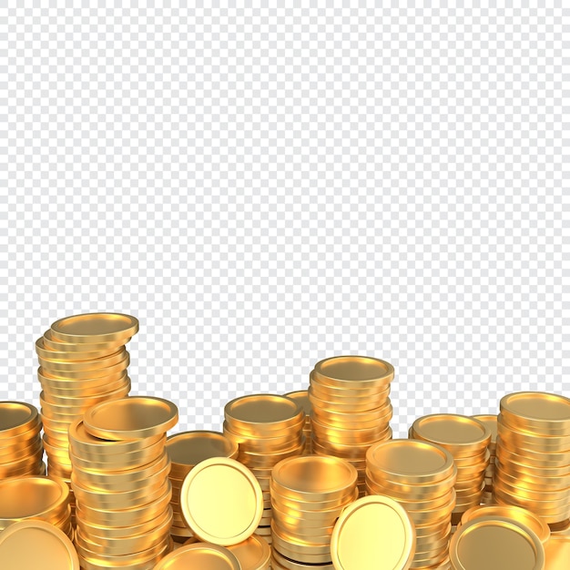 PSD pila de monedas de oro monedas de oro 3d crecimiento del dinero monedas de oro finanzas e inversión concepto de renderización 3d