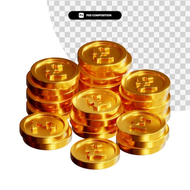 Una pila de monedas de oro en una representación 3D aislada