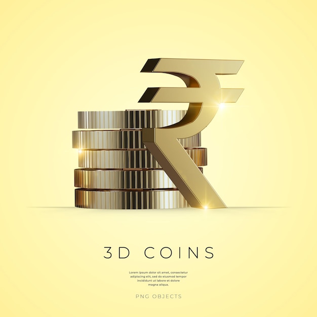La pila de monedas de oro de la rupia india en 3d