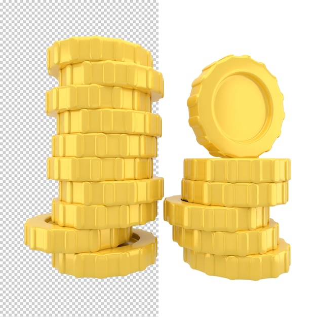 Pila de monedas de oro sobre fondo blanco con concepto de ganancia de ganancias monedas de oro o moneda de renderizado 3d de negocios